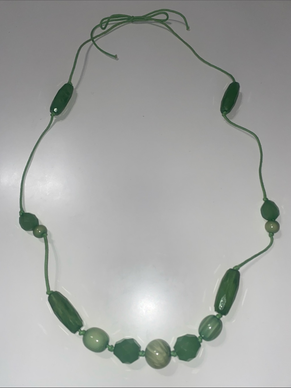 Vintage Chunky Long Green Beaded Necklace Boho